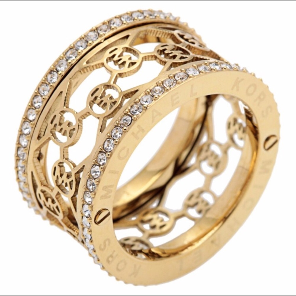 NWT Michael Kors Monogram Logo Ring Gold w/ Pouch